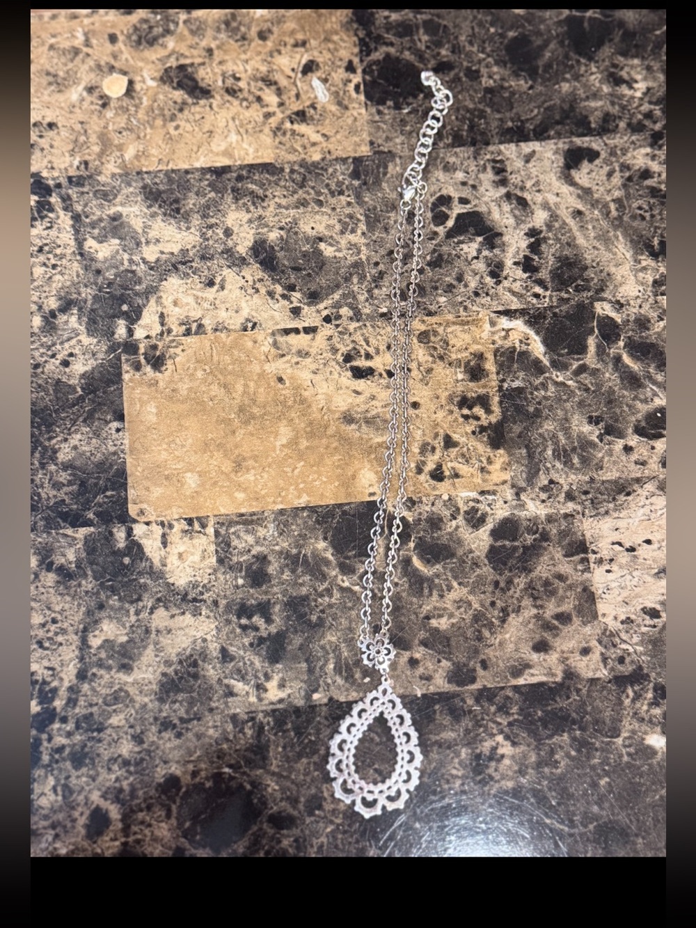 Brighton Bloomingale Silver Lace Teardrop Pendant Necklace - Picture 2 of 7